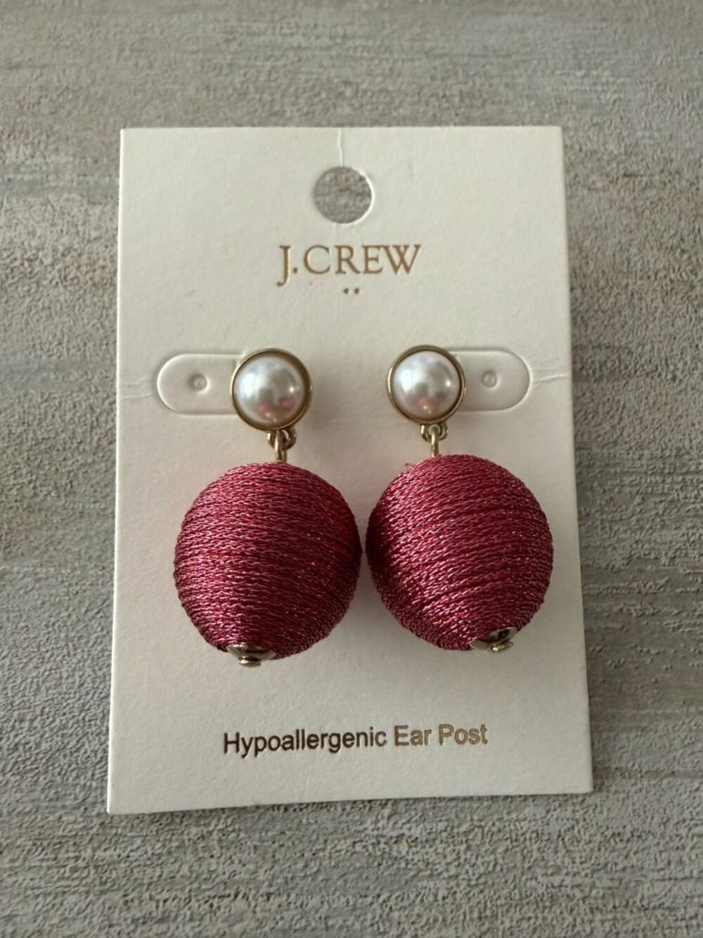 NOC J.Crew Red Woven Ball Drop Earrings With Pearl Detail Hypoallergenic Posts